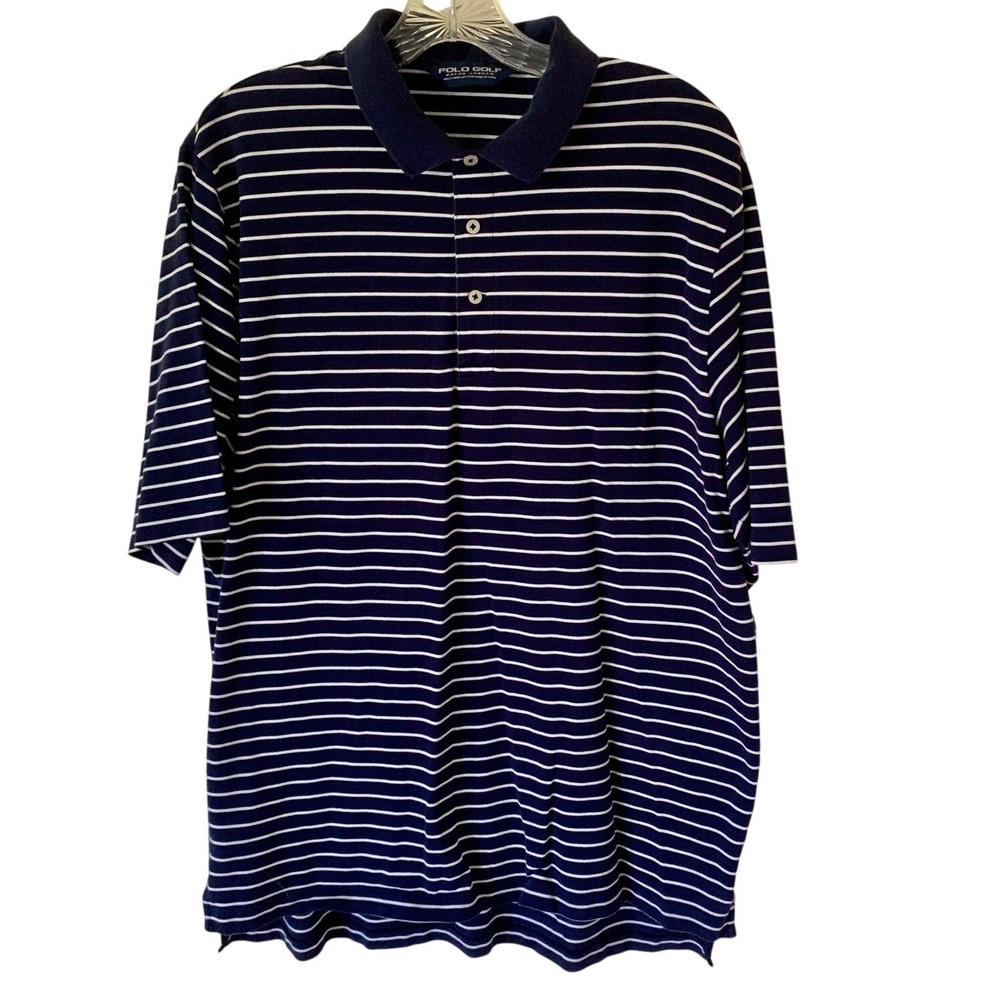 Polo Golf Ralph Lauren Large Polo Shirt Navy Striped Pima Cotton Short Sleeve